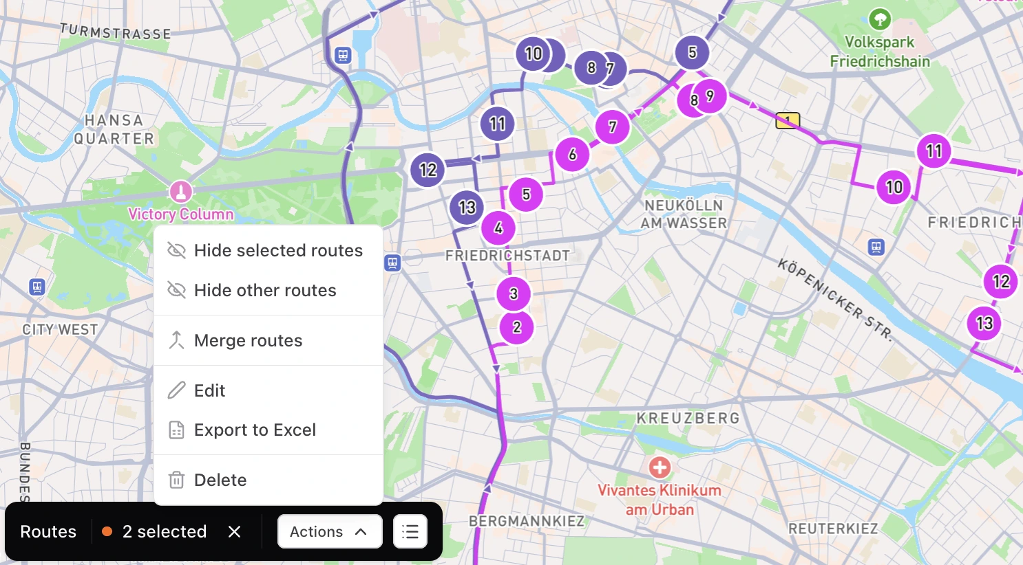 Merge routes