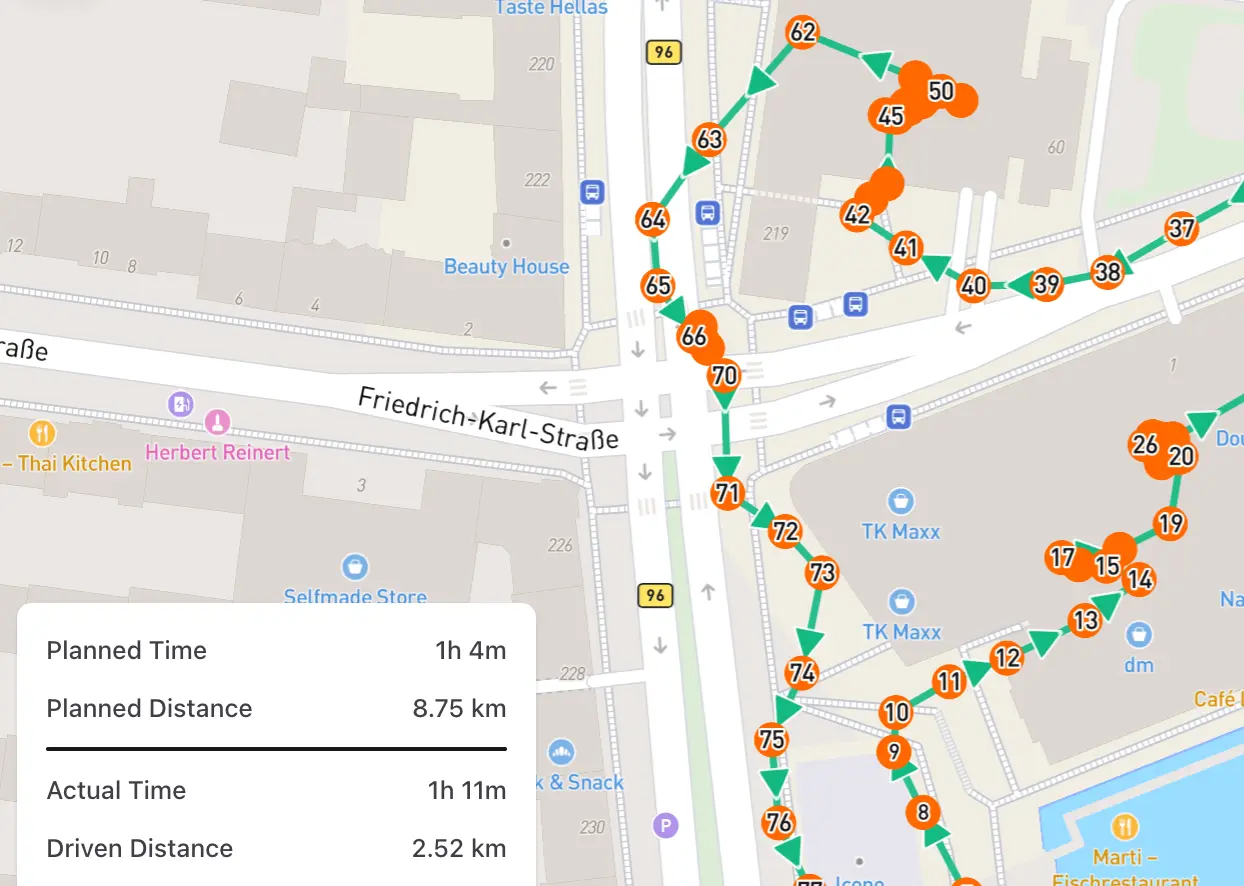 Recorded route with locations